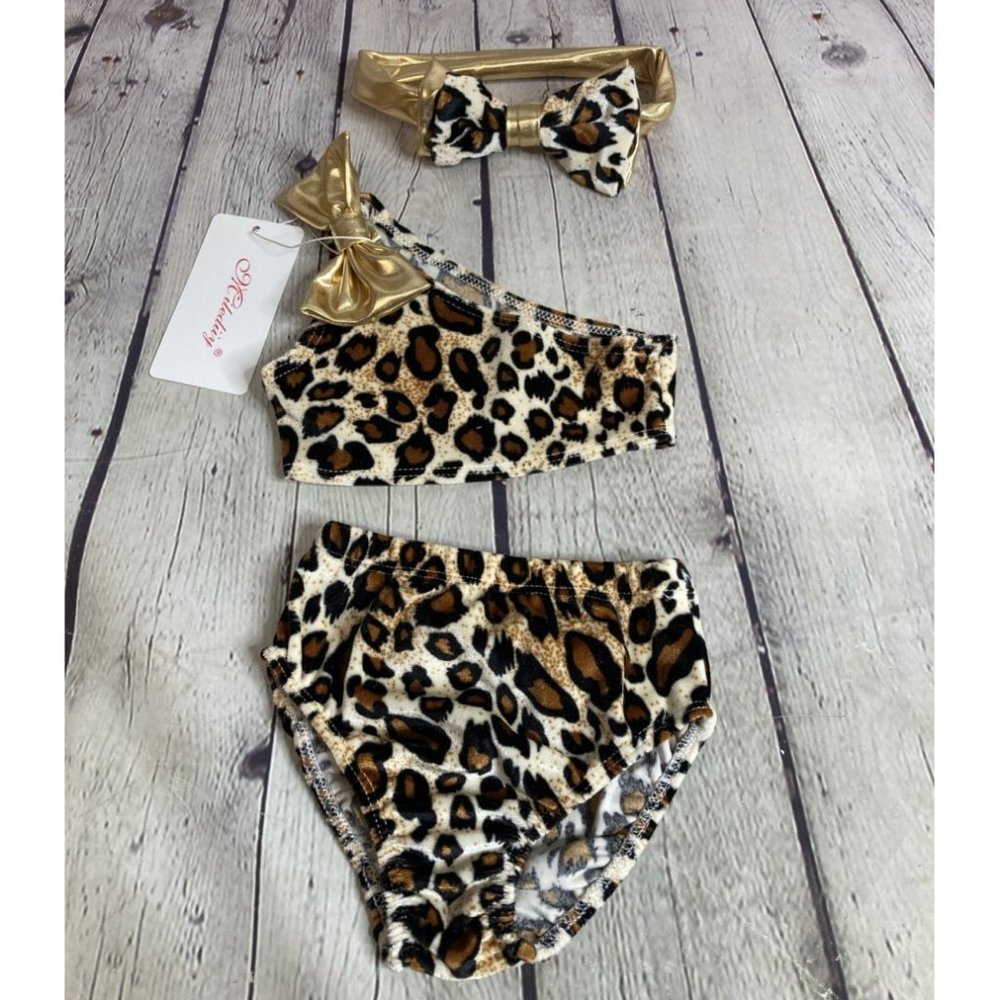 Milediiy Baby Girl Leopard One Shoulder Bikini Set